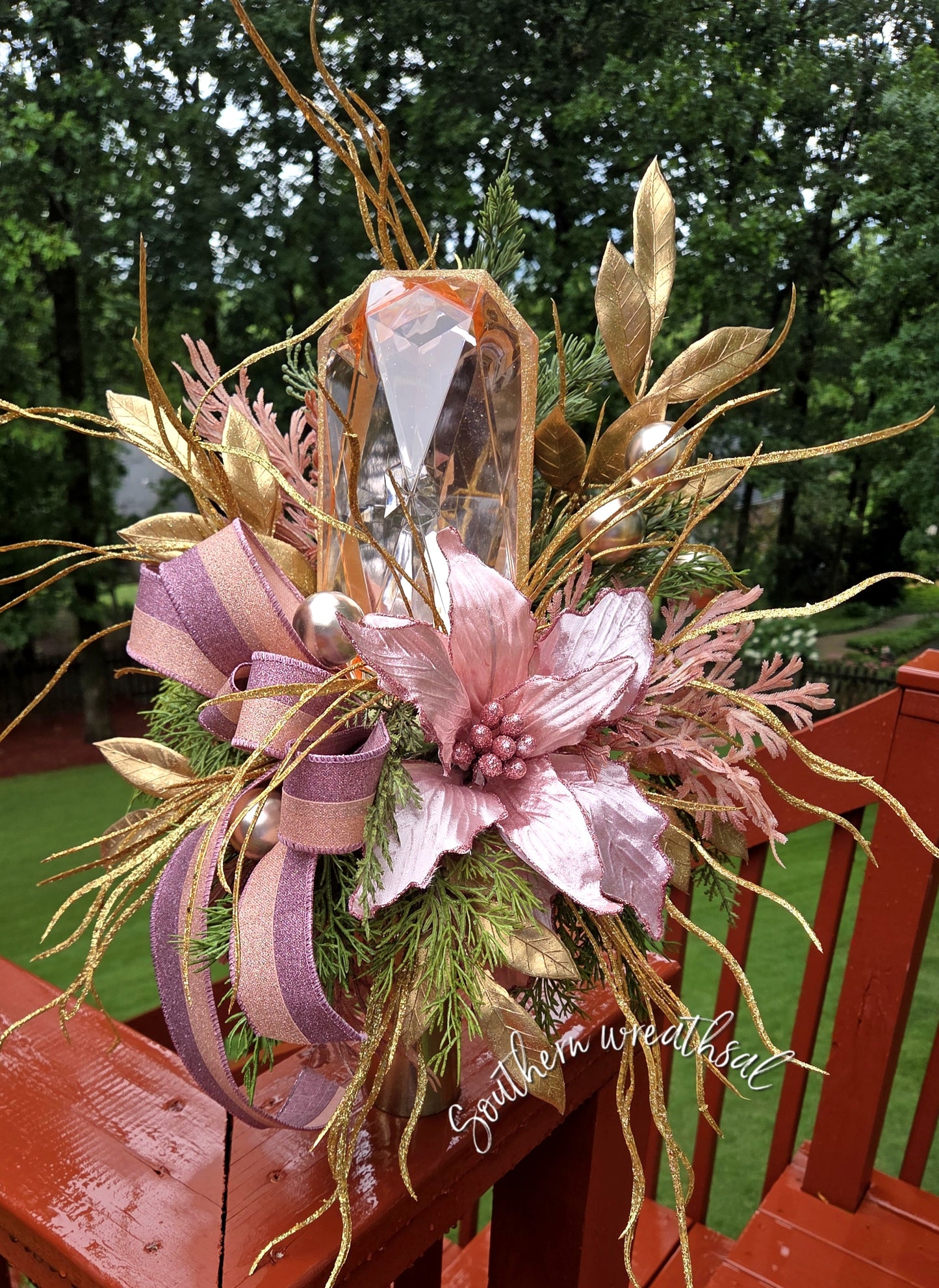 Blush Pink & Gold Jeweled Christmas Arrangement