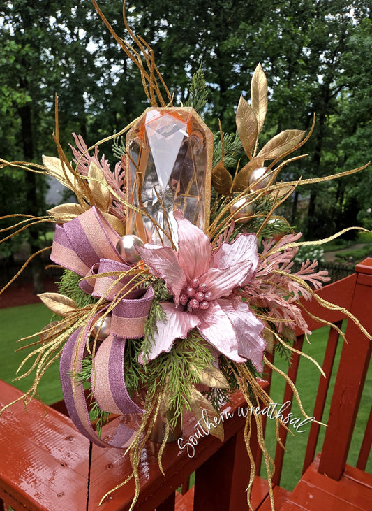 Blush Pink & Gold Jeweled Christmas Arrangement