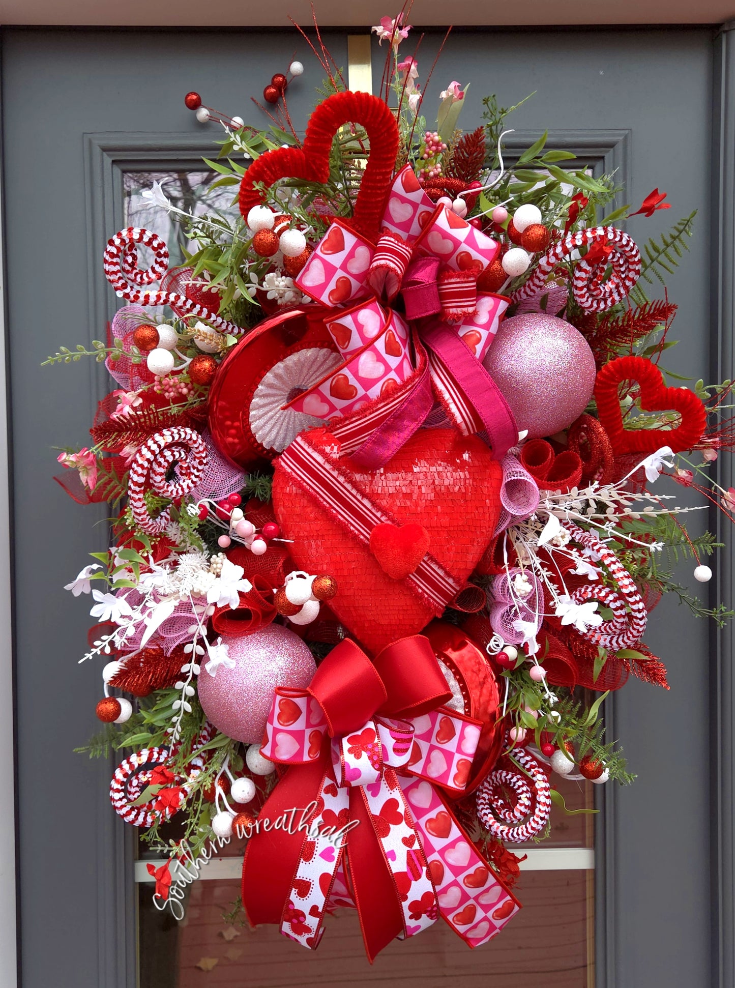 Red Hearts Valentine's Day Luxury Front Door Wreath