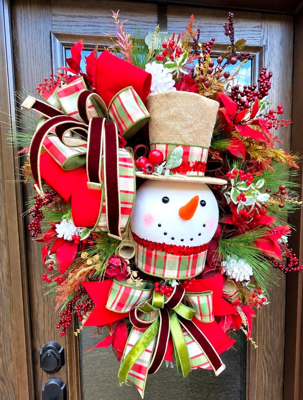 Jolly Snowman Winter Wreath, Christmas Snowman Front Door Wreath