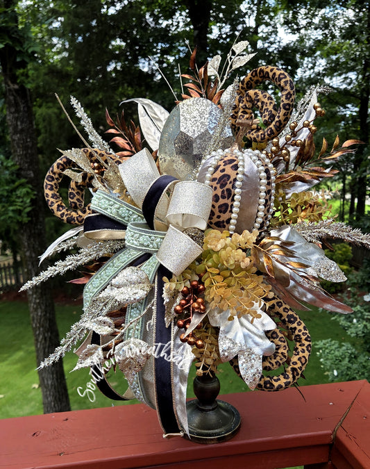 Elegant  Cheetah & Jewel Fall Pumpkin Arrangement