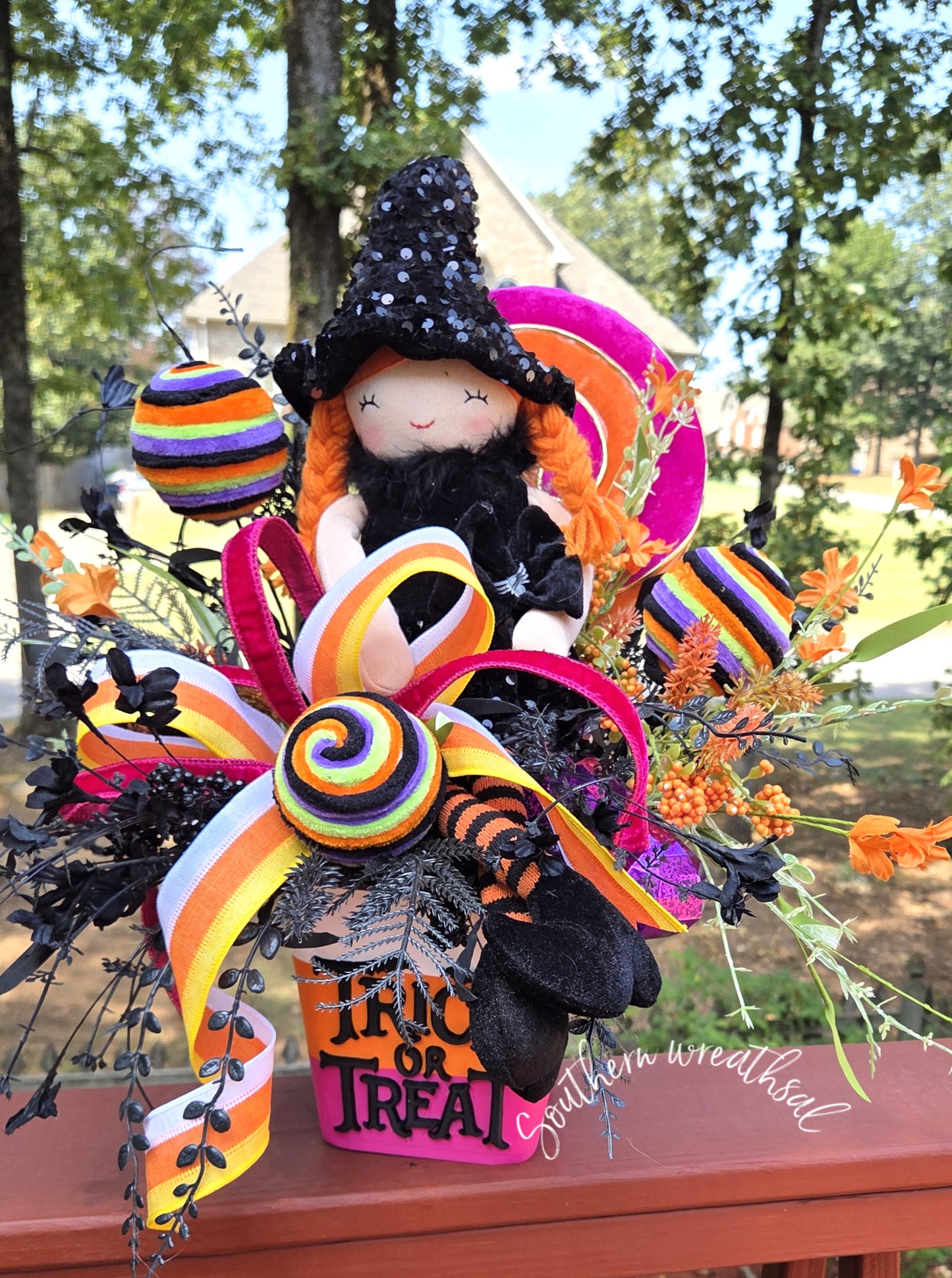 Whimsical Halloween Witch Arrangement, Trick or Treat Centerpiece