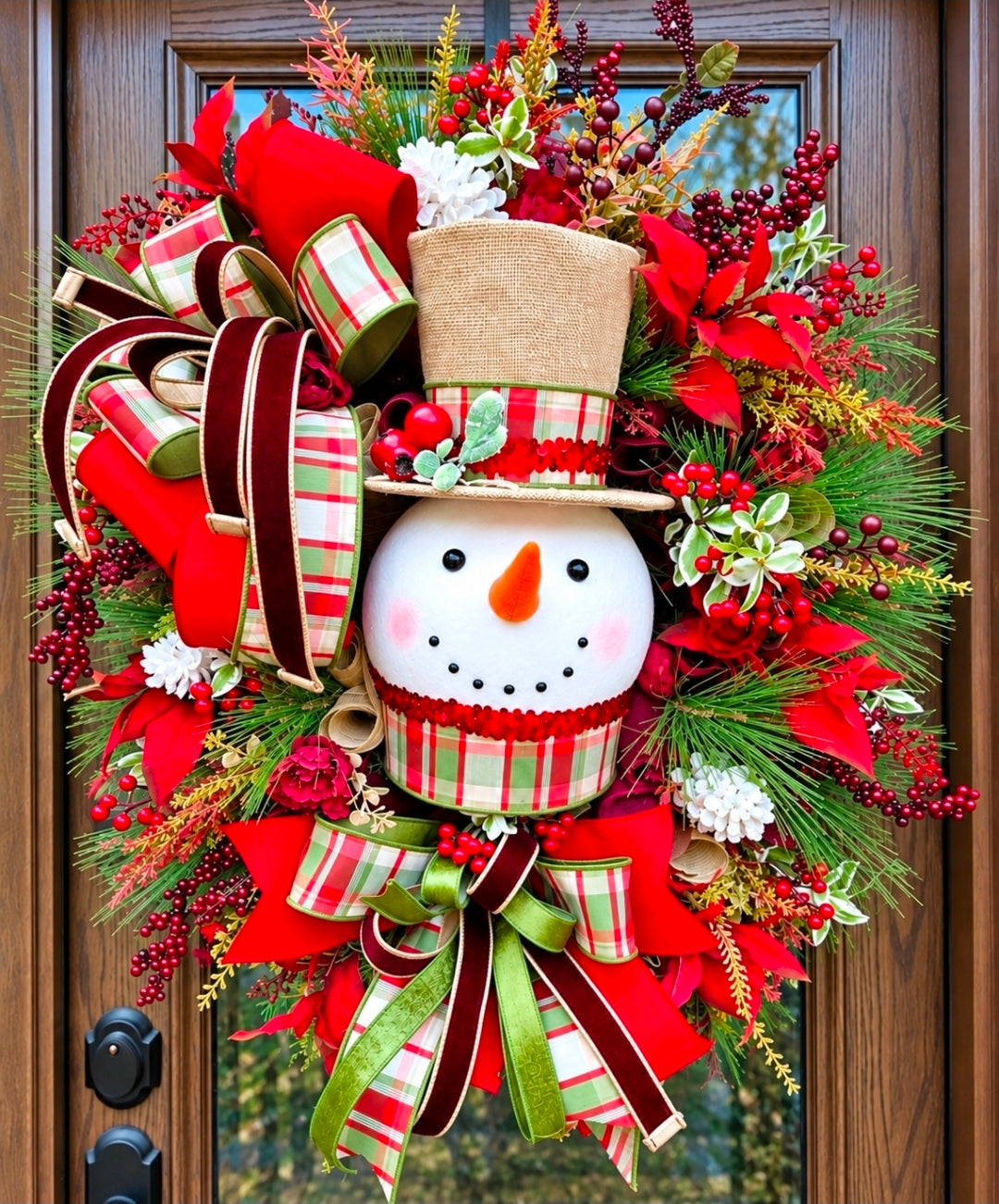Jolly Snowman Winter Wreath, Christmas Snowman Front Door Wreath