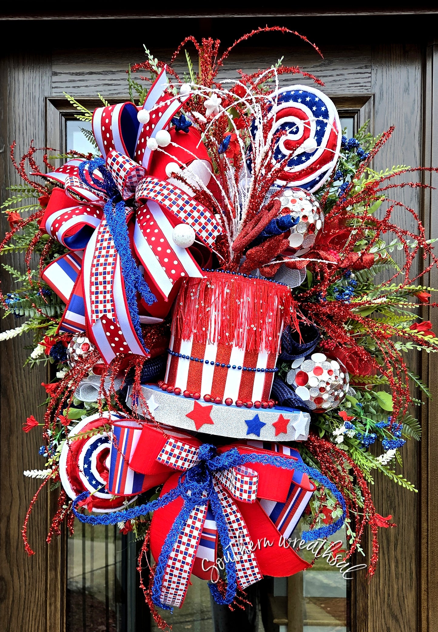 July 4th Patriotic Fireworks Front Door Wreath- Uncle Sam Fireworks
