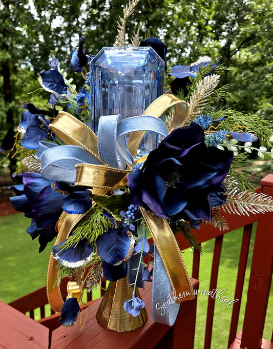 Navy Blue Fall Magnolia & Gem Floral Arrangement
