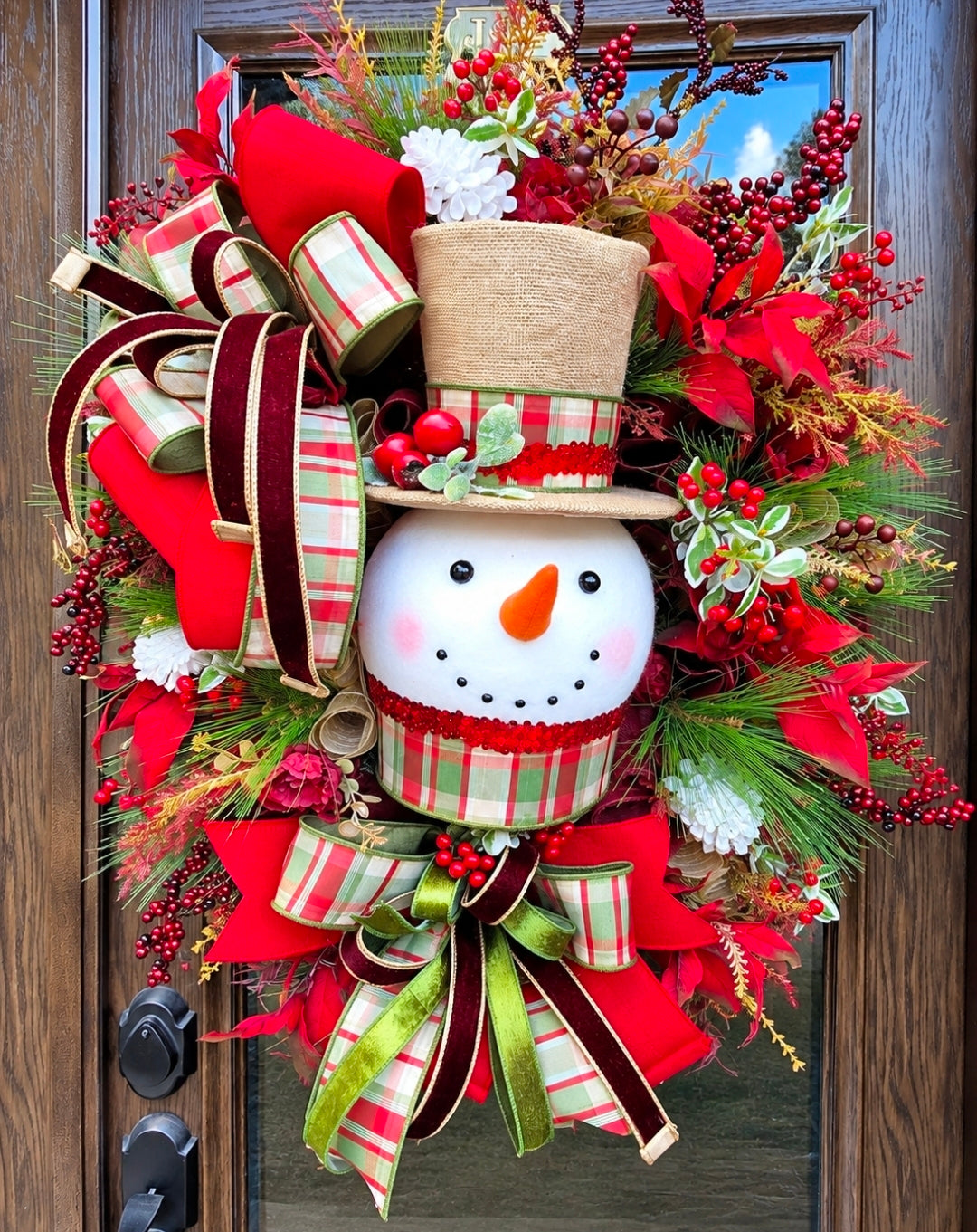 Jolly Snowman Winter Wreath, Christmas Snowman Front Door Wreath