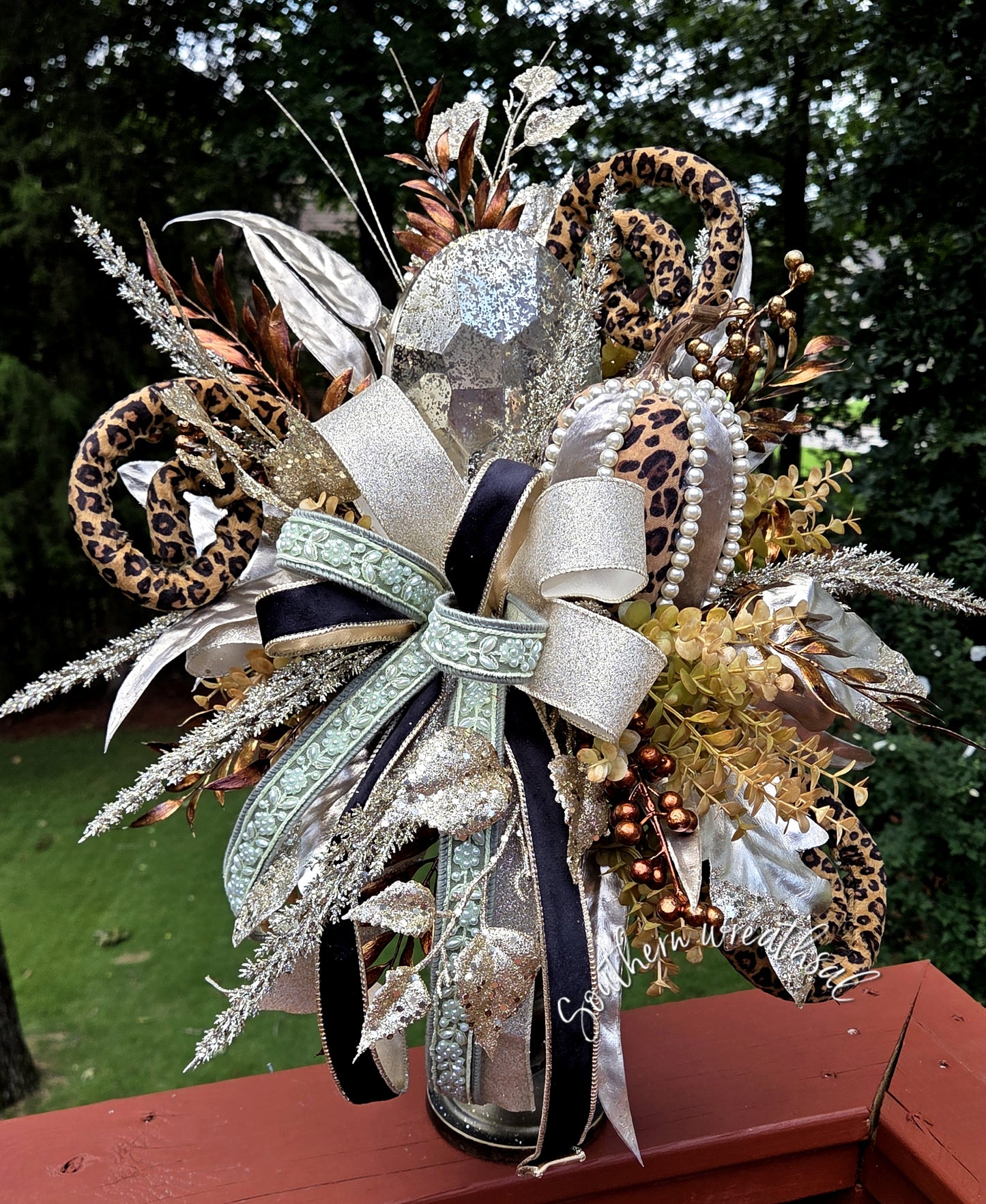 Elegant  Cheetah & Jewel Fall Pumpkin Arrangement