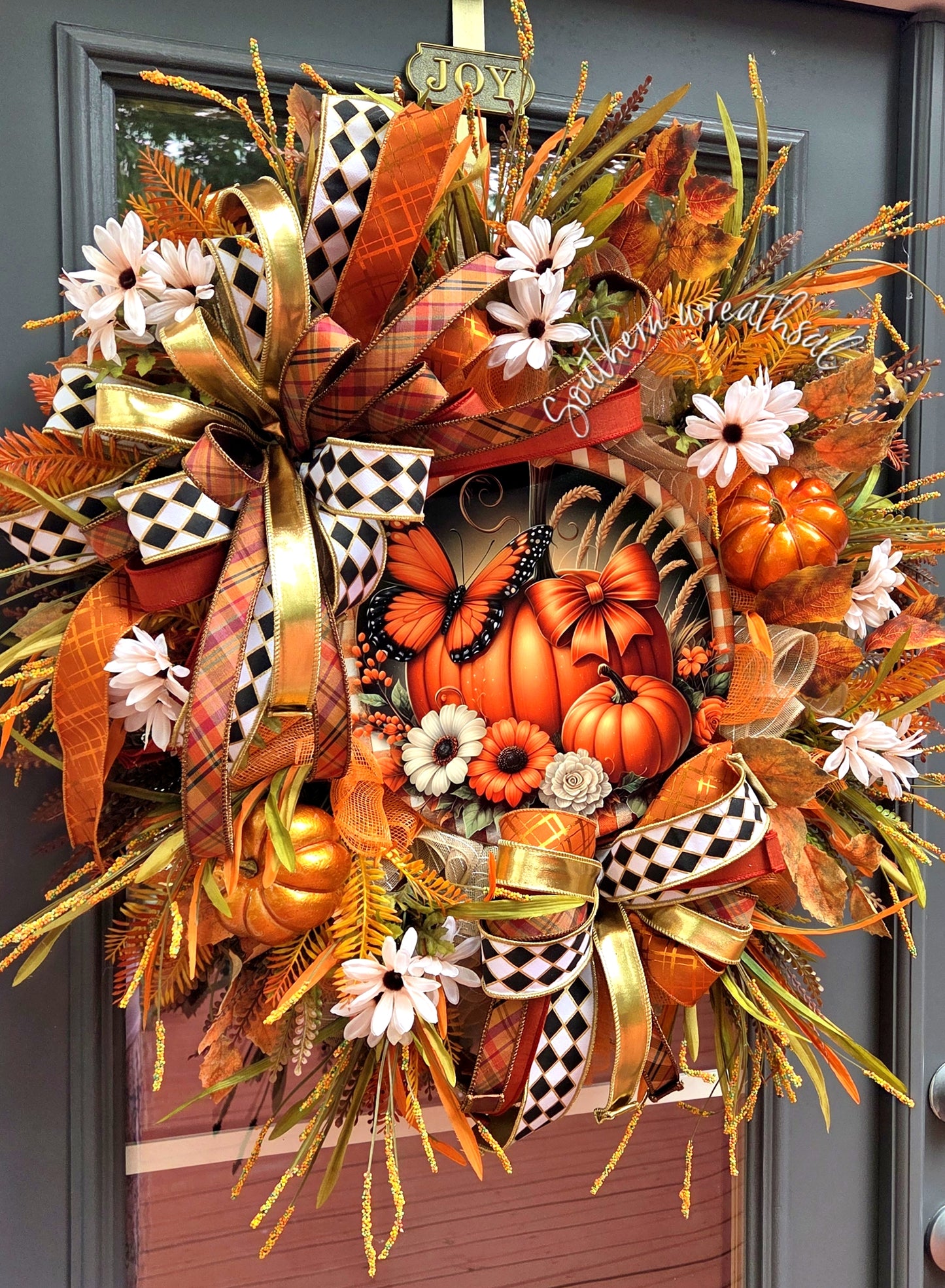 Elegant Fall Pumpkin Patch Designer Front Door Wreath