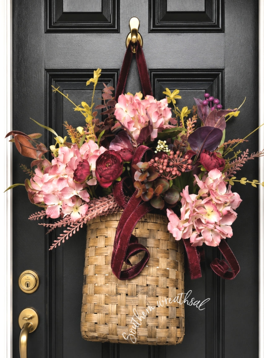 Fall Mauve Hydrangea Door Basket Hanger