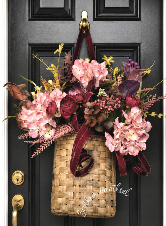 Fall Mauve Hydrangea Door Basket Hanger