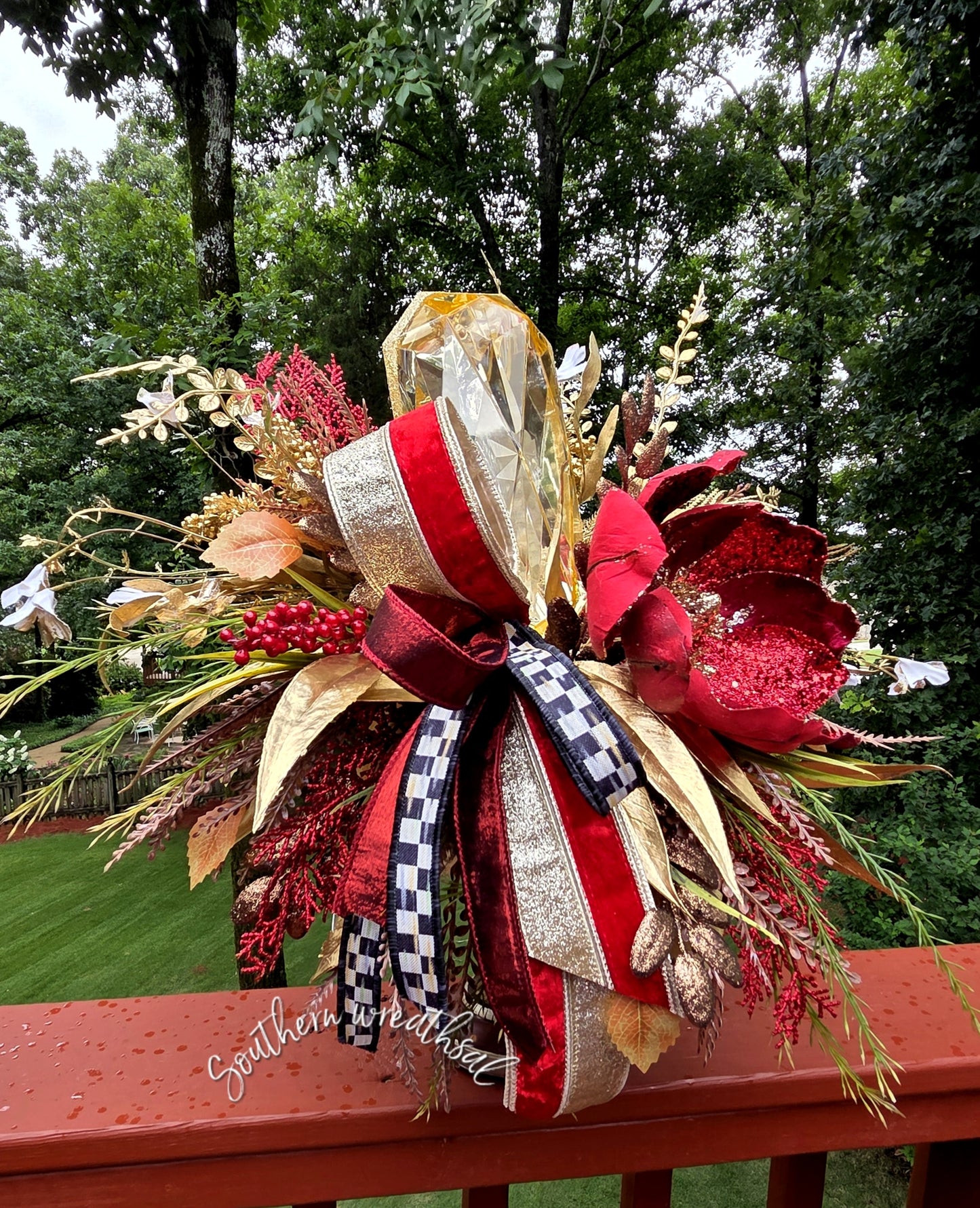 Burgundy Poinsettia Christmas Arrangement, Elegant Holiday Centerpiece