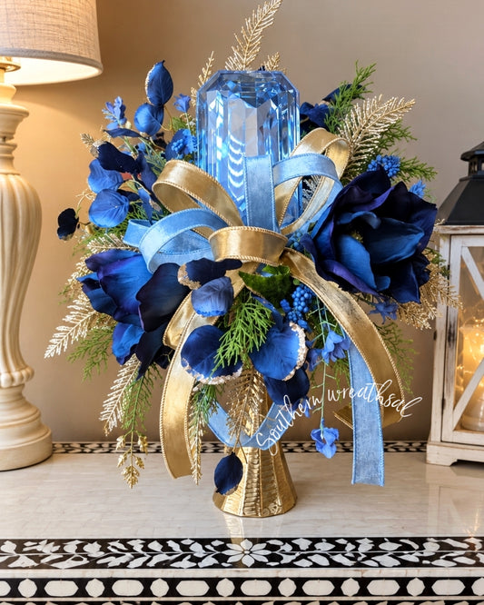 Navy Blue Fall Magnolia & Gem Floral Arrangement
