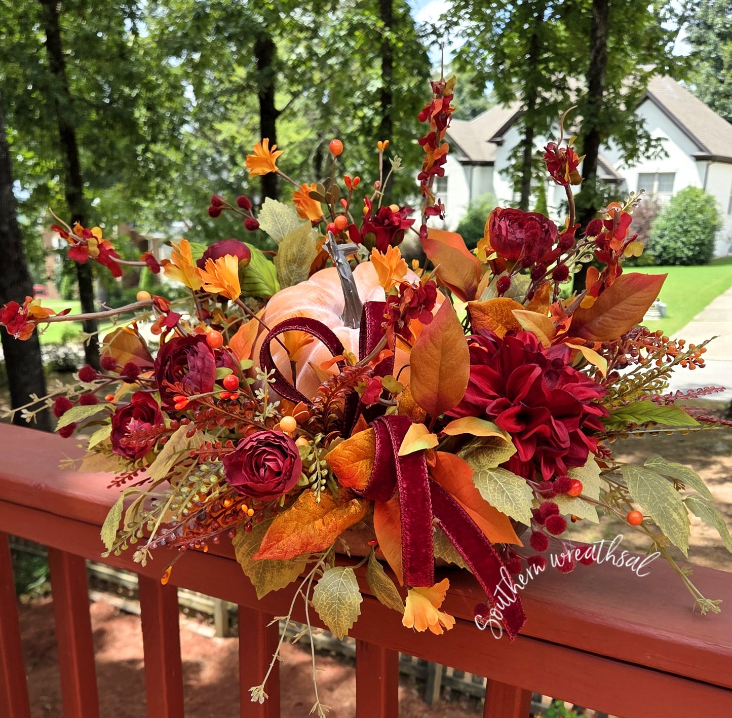 Autumn Orange Pumpkin Elegant Floral Arrangement