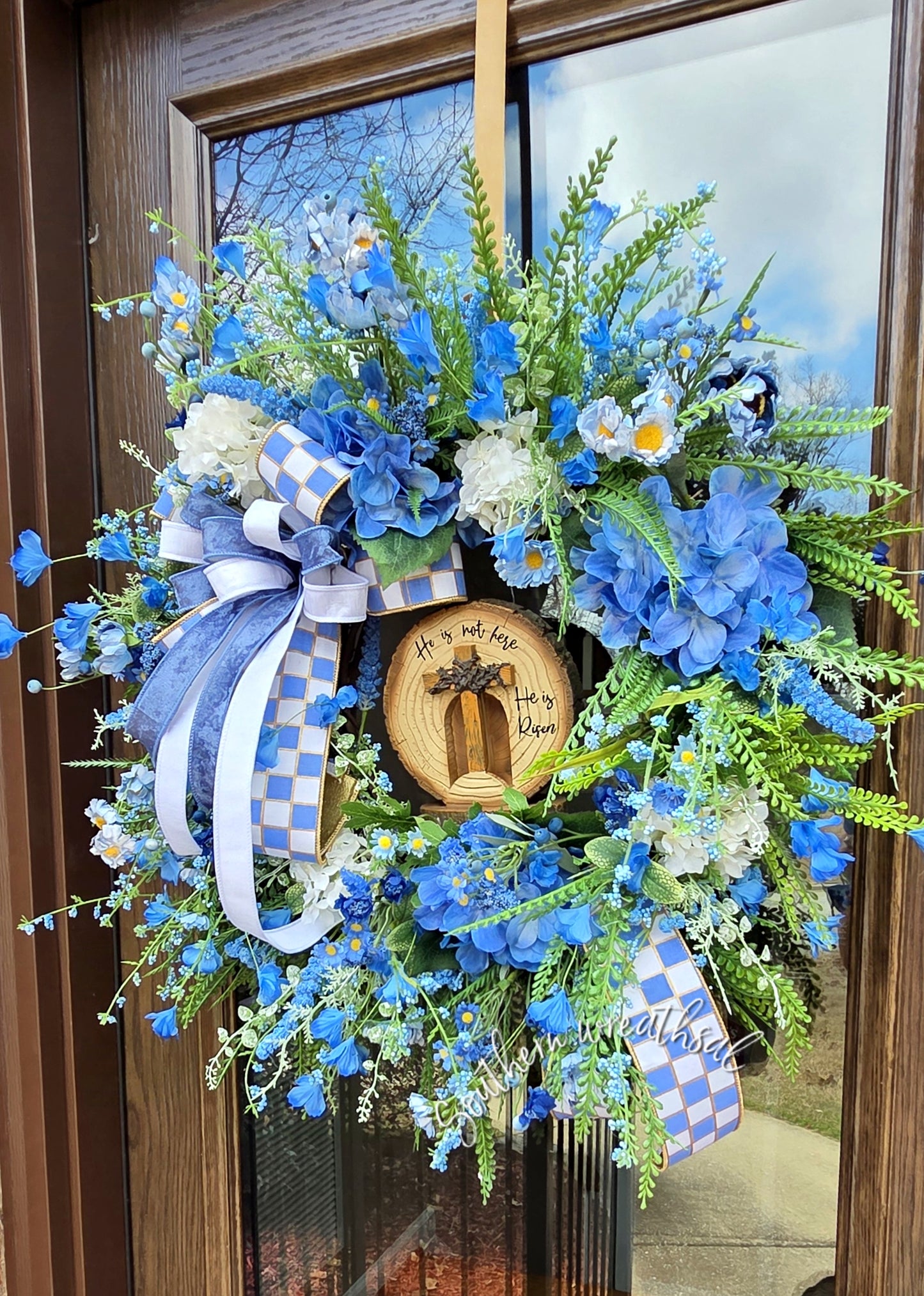 Easter HE is Risen Blue Hydrangea Door Wreath