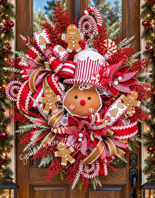 Christmas XL Gingerbread Man red and White Door Wreath