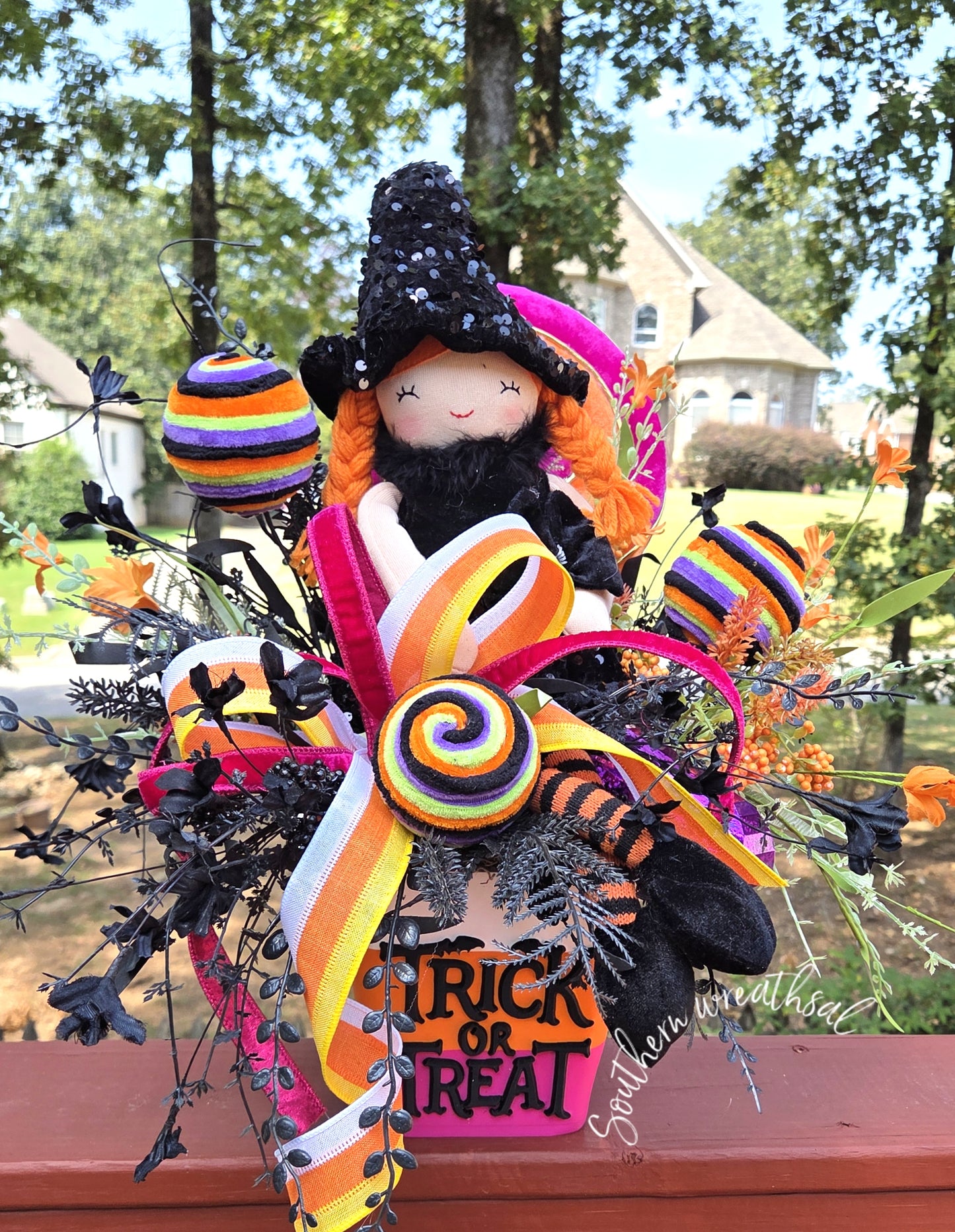 Whimsical Halloween Witch Arrangement, Trick or Treat Centerpiece