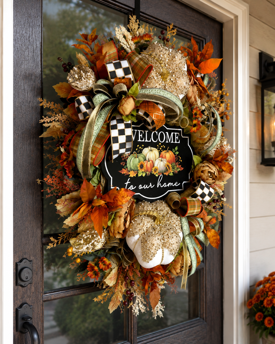 Luxury Jeweled Pumpkin Fall Wreath – Welcome to Our Home Designer Door Wreath