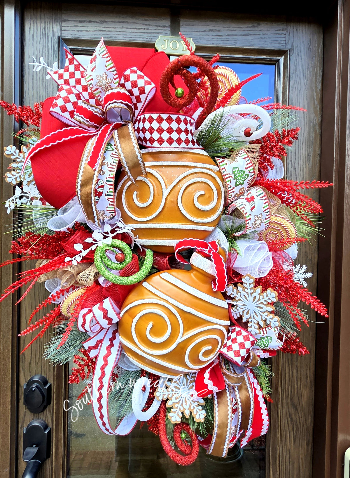 Large Whimsical Gingerbread Ornament Christmas Door Wreath