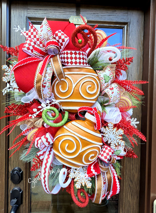 Large Whimsical Gingerbread Ornament Christmas Door Wreath