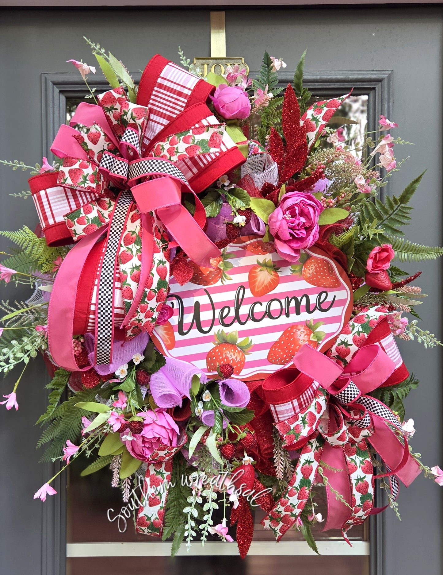 Summer Red Strawberry Welcome Door Wreath