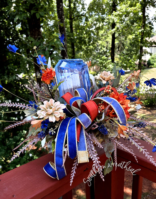 Luxury Blue Jewel Fall Centerpiece, Elegant Autumn Floral Arrangement