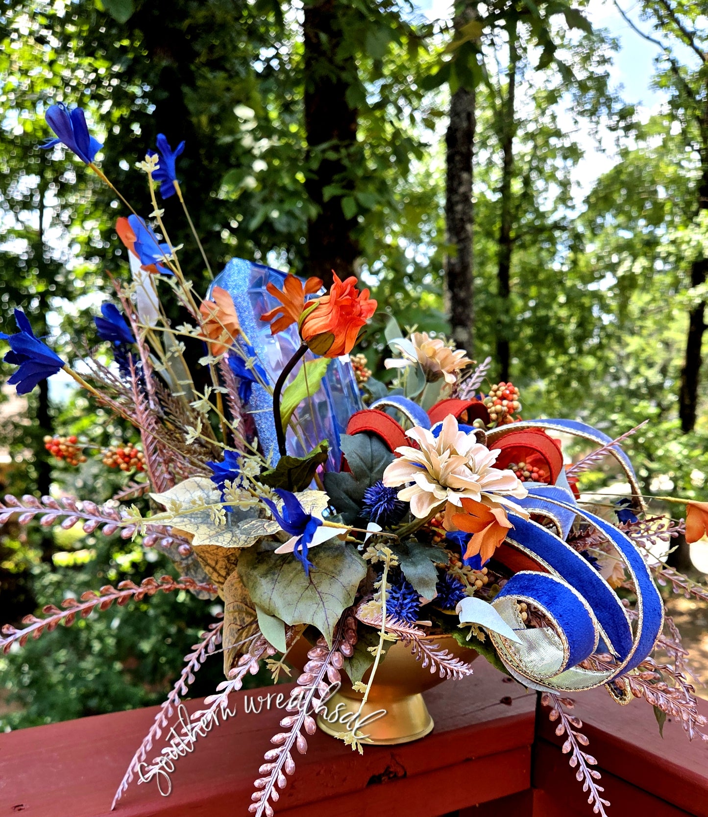 Luxury Blue Jewel Fall Centerpiece, Elegant Autumn Floral Arrangement
