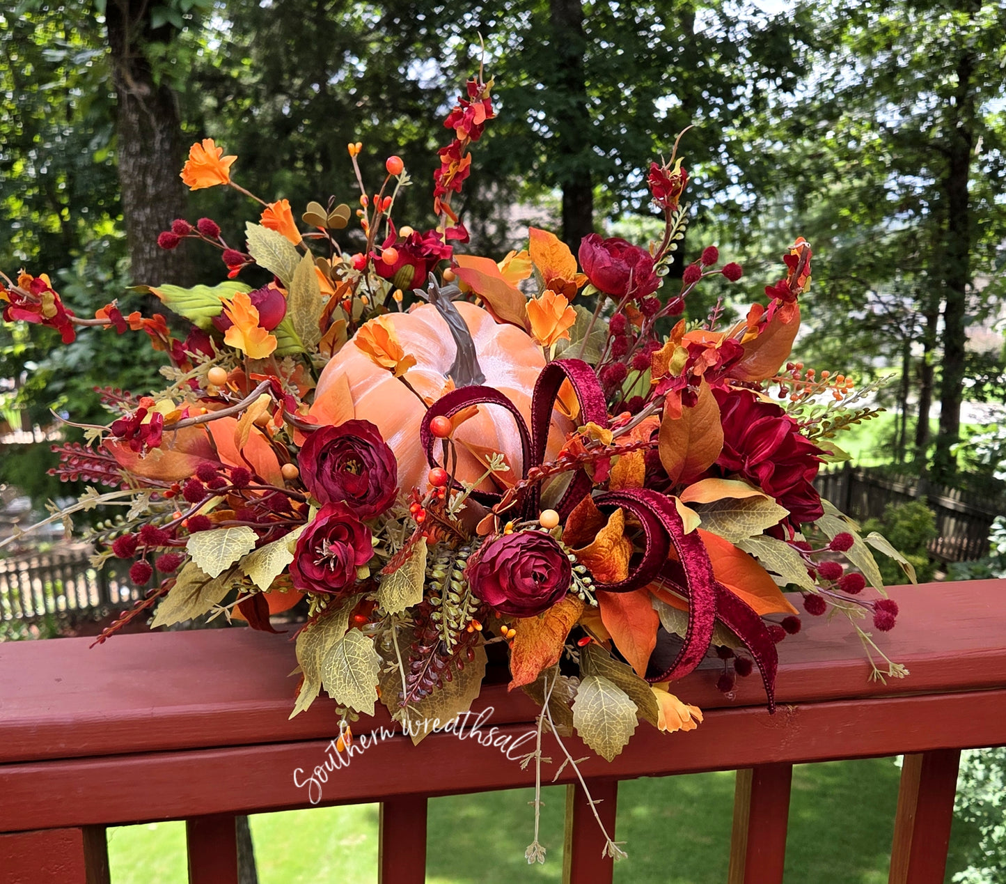 Autumn Orange Pumpkin Elegant Floral Arrangement
