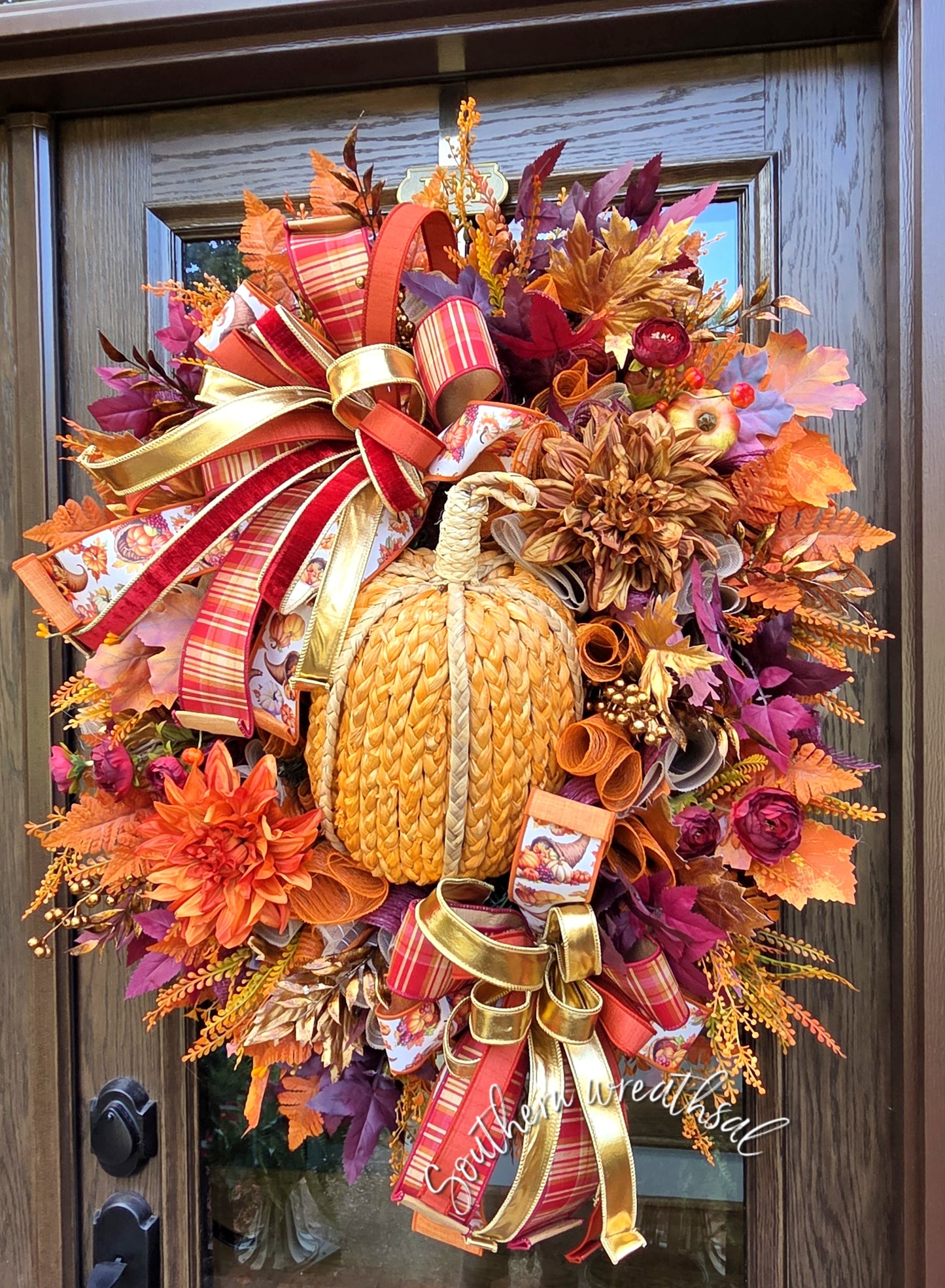Designer Large Pumpkin Fall Door Wreath