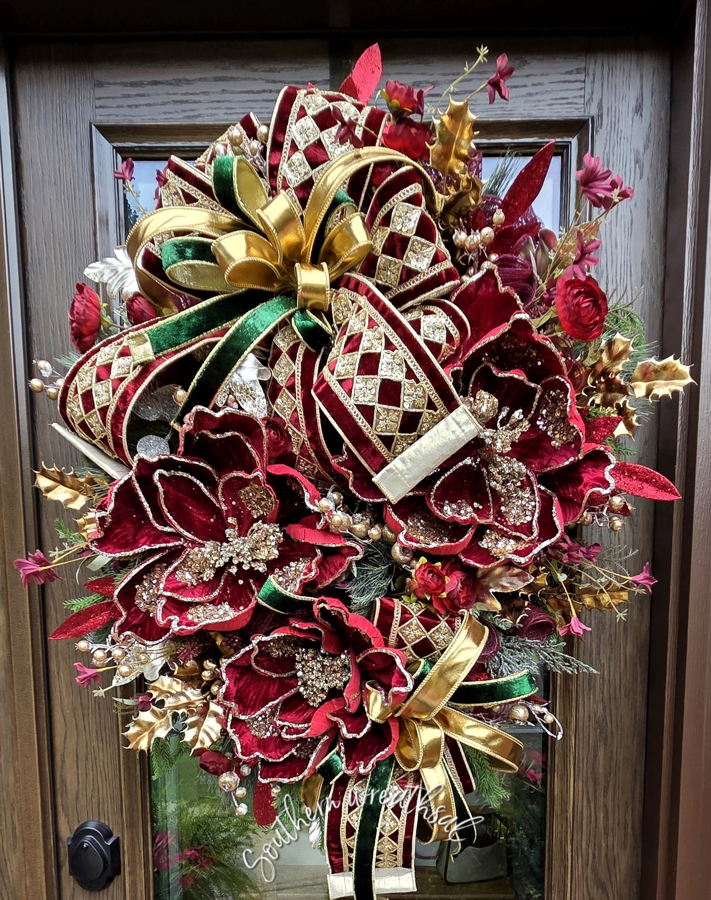 Luxury Deluxe Burgundy Velvet Gold Christmas Wreath