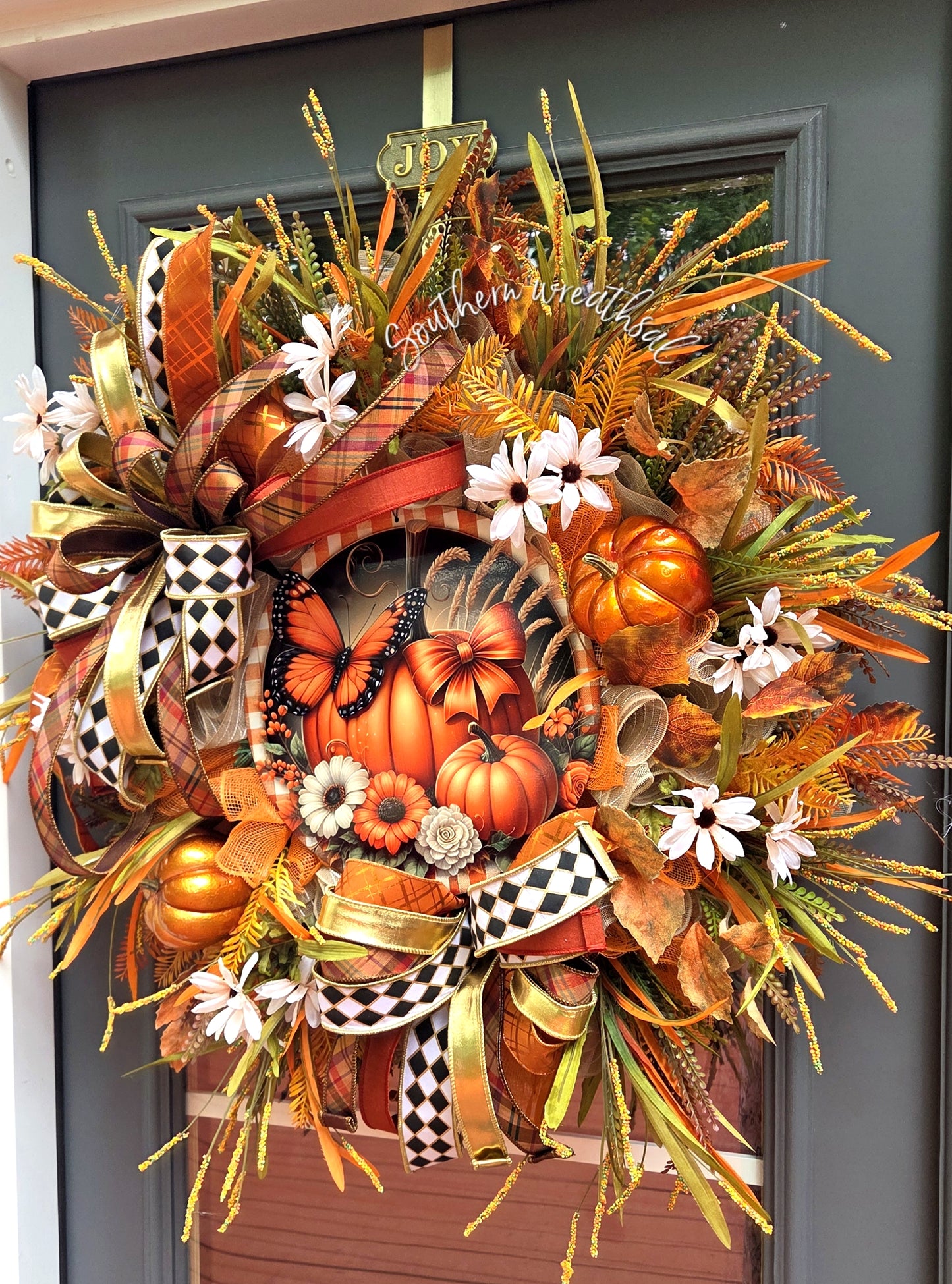 Elegant Fall Pumpkin Patch Designer Front Door Wreath