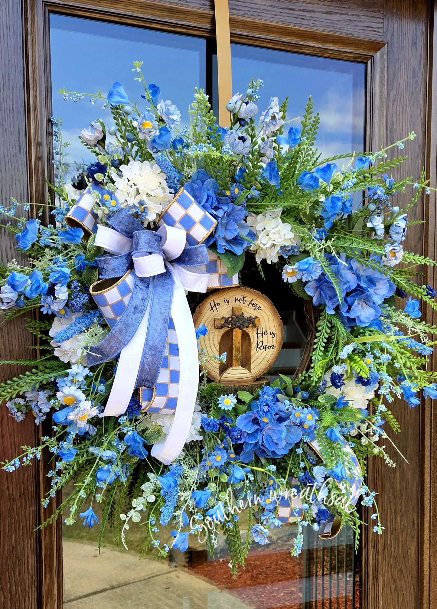 Easter HE is Risen Blue Hydrangea Door Wreath