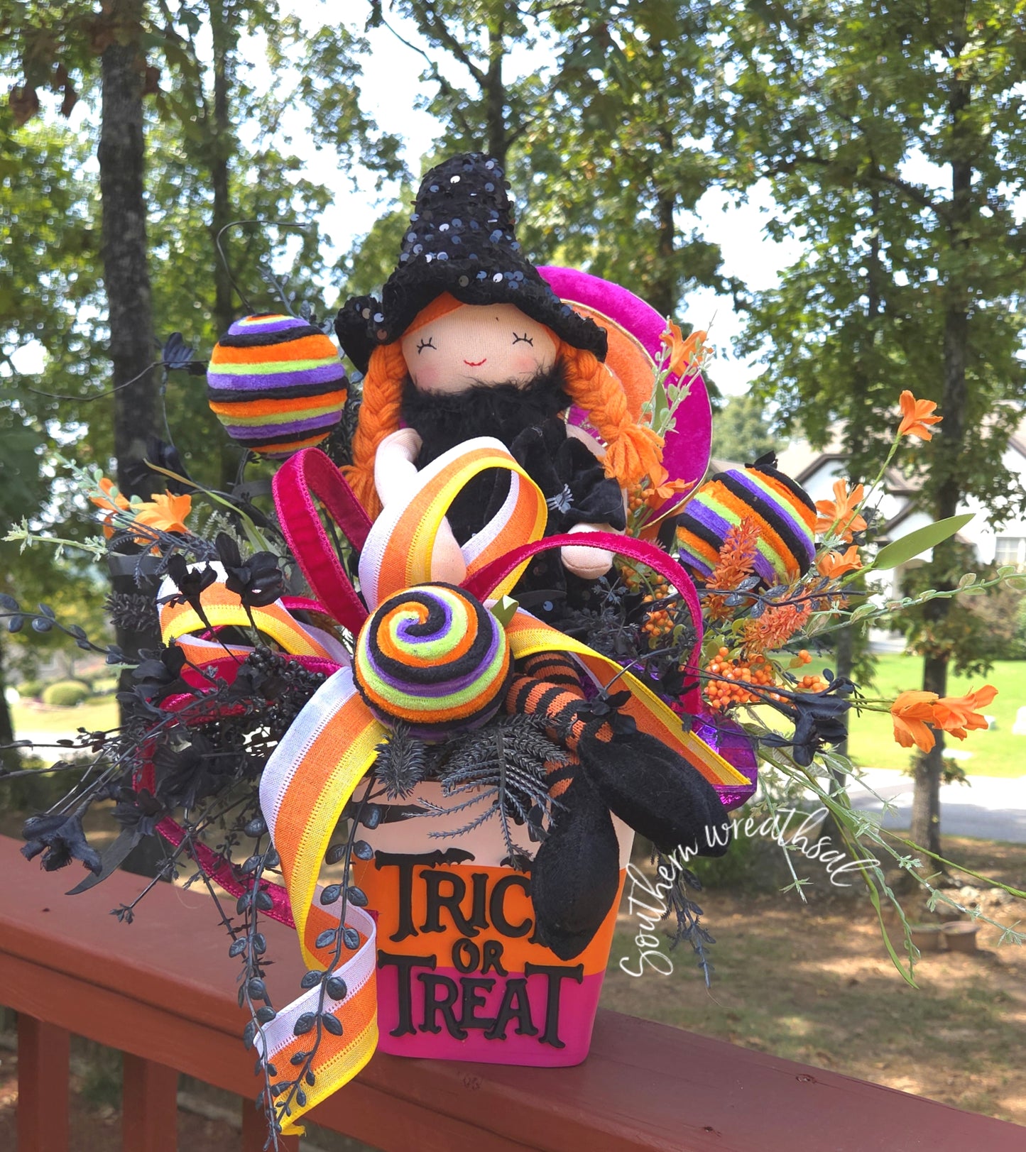 Whimsical Halloween Witch Arrangement, Trick or Treat Centerpiece