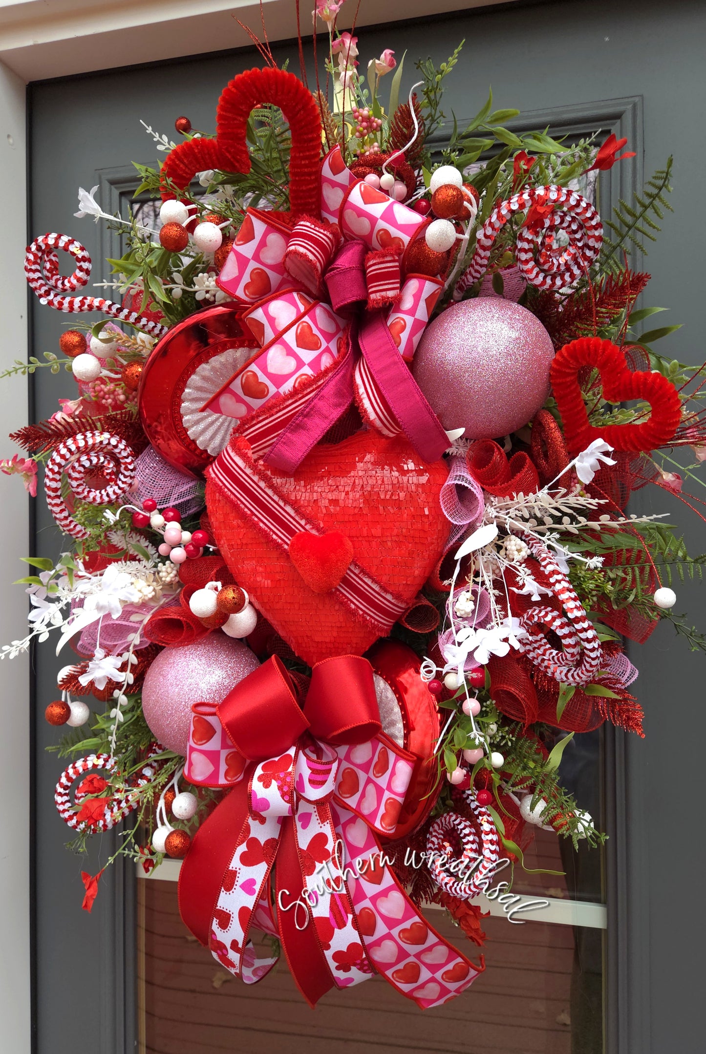 Red Hearts Valentine's Day Luxury Front Door Wreath