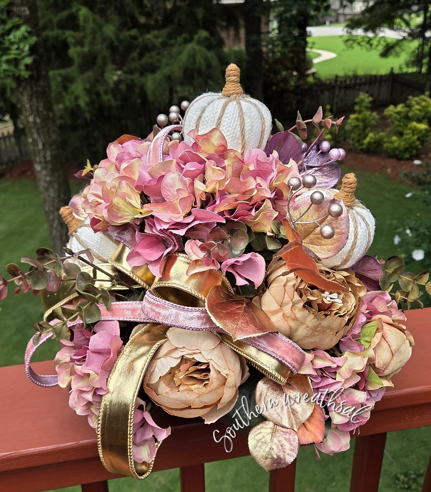 Fall Mauve Hydrangea Peony Table Centerpiece