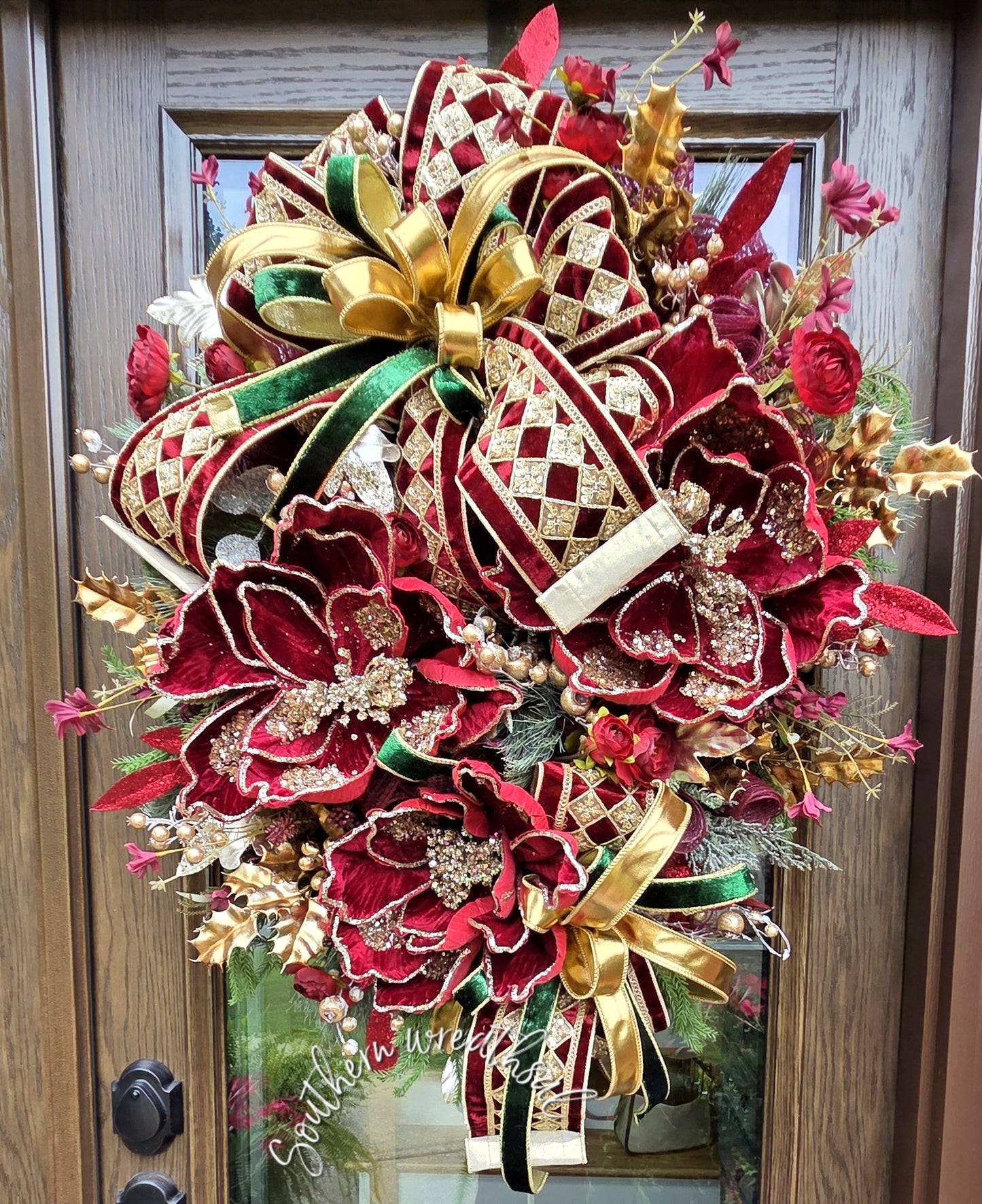 Luxury Deluxe Burgundy Velvet Gold Christmas Wreath