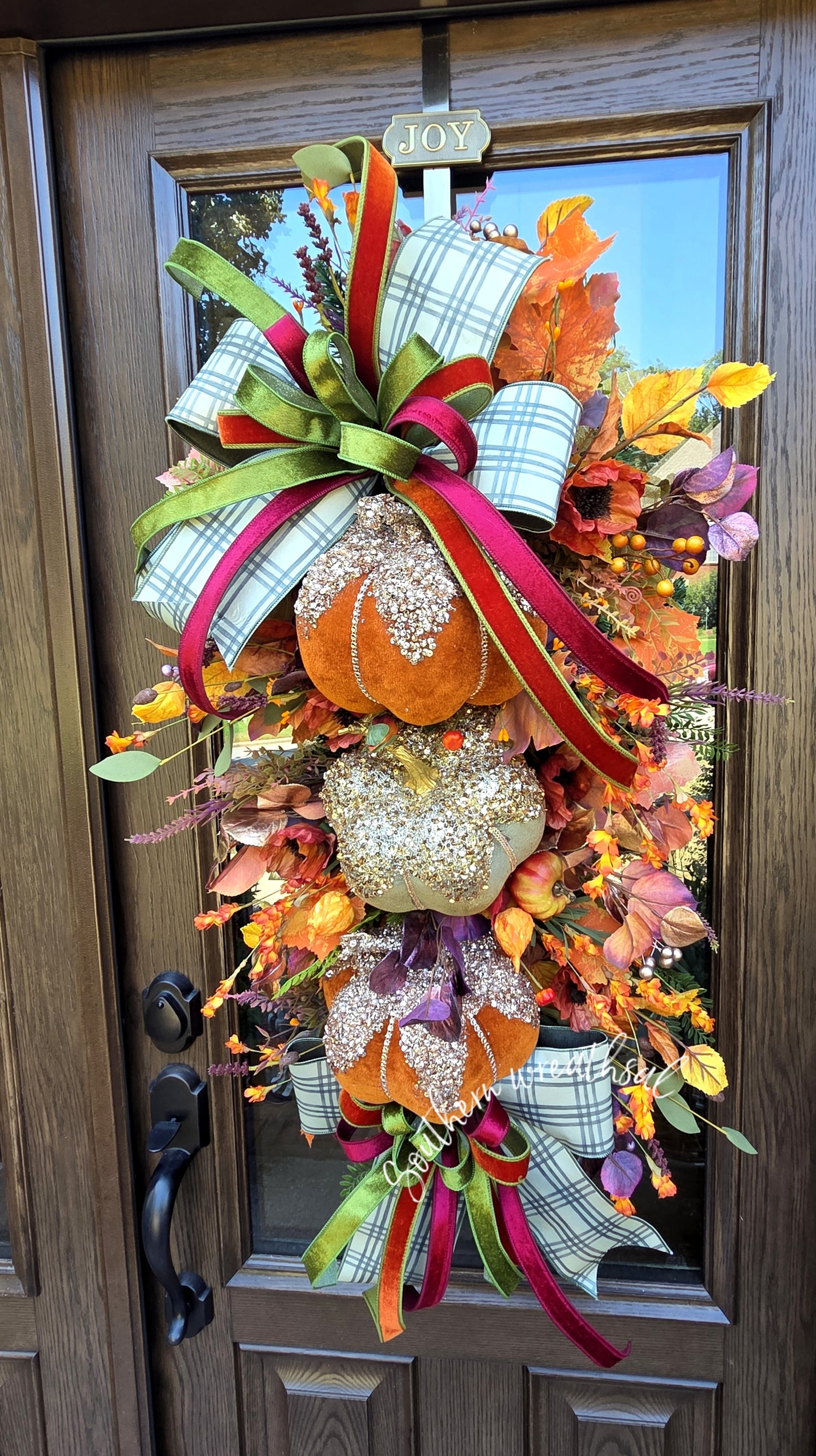 Triple Glam Pumpkin Fall Door Wreath / Swag * Thanksgiving Autumn Door Wreath