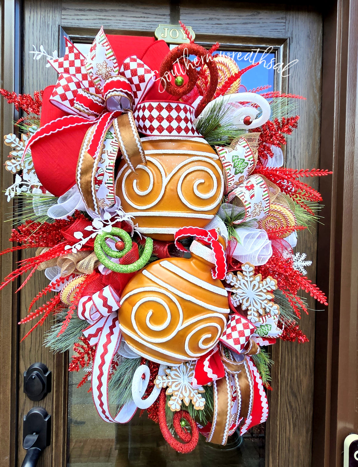 Large Whimsical Gingerbread Ornament Christmas Door Wreath
