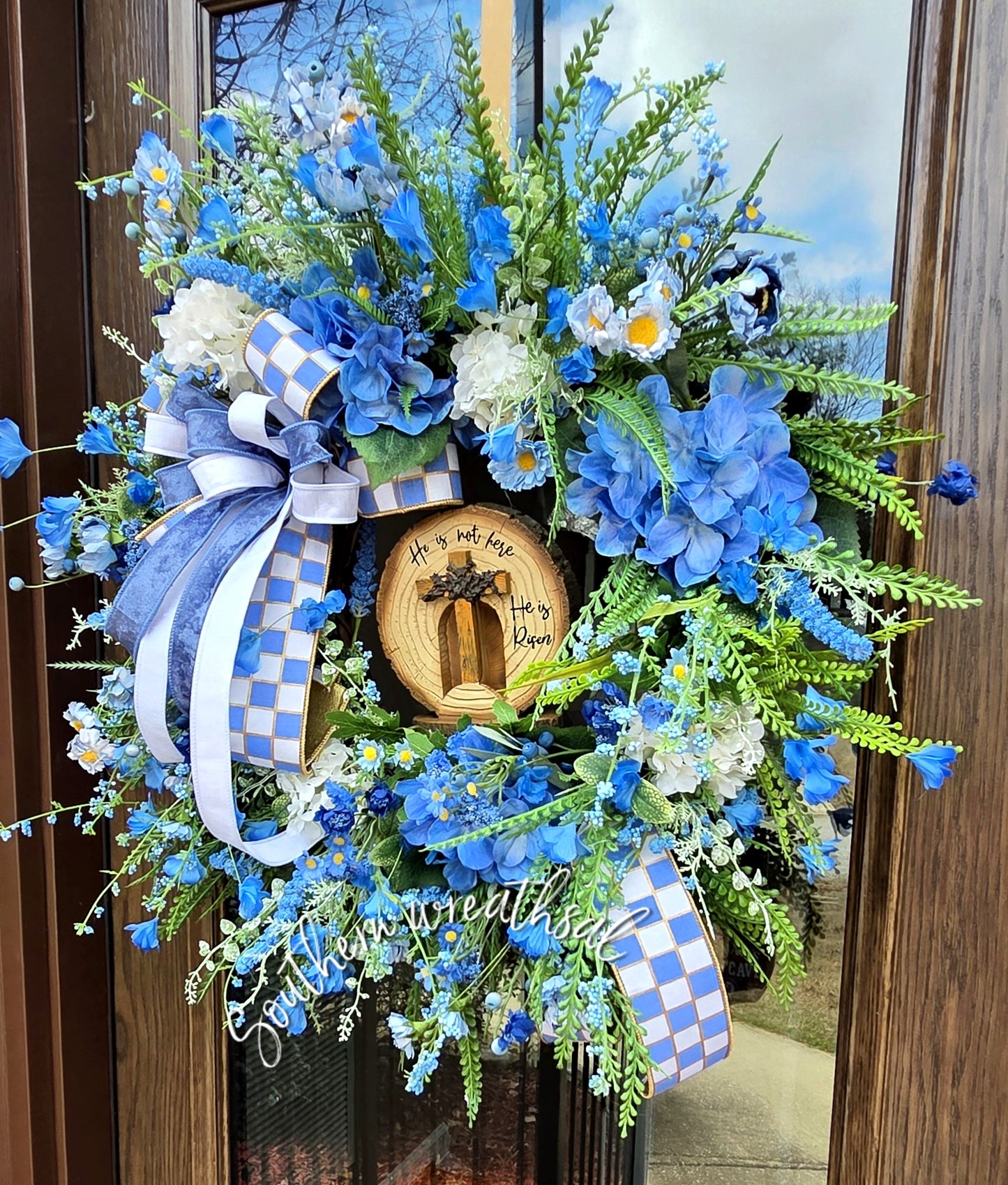 Easter HE is Risen Blue Hydrangea Door Wreath