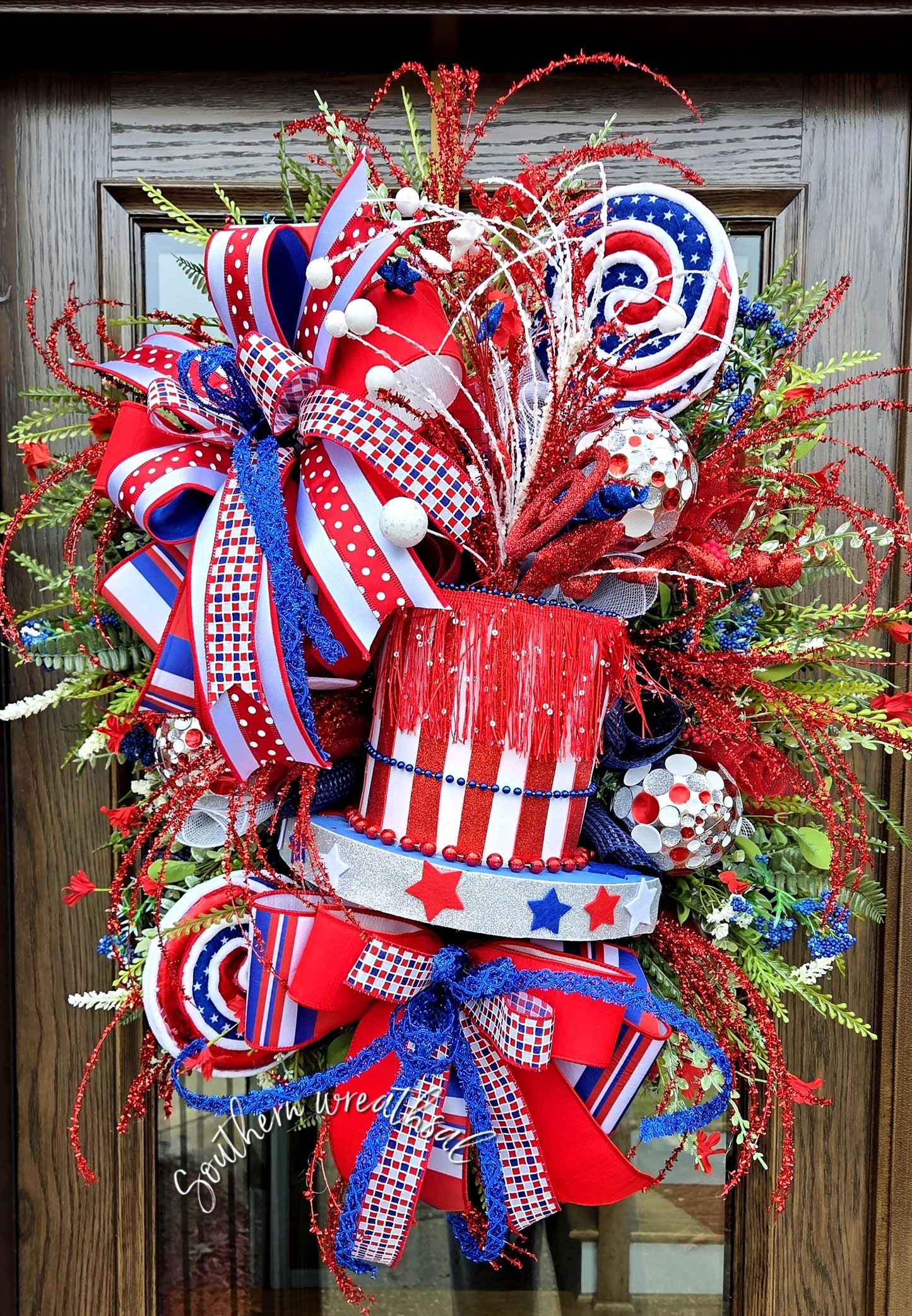 July 4th Patriotic Fireworks Front Door Wreath- Uncle Sam Fireworks
