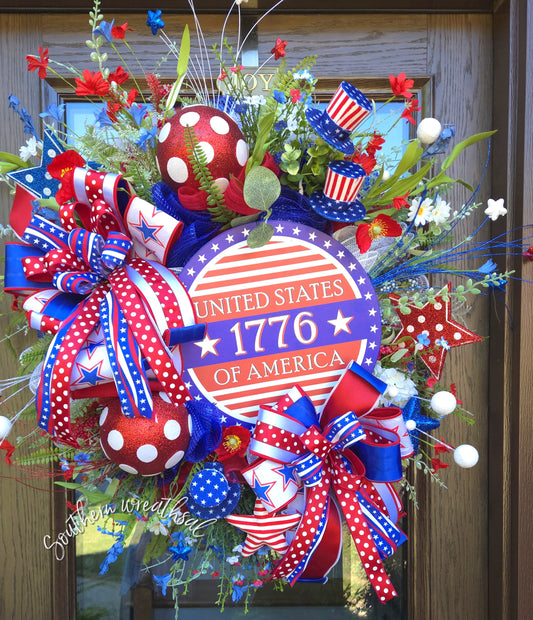 Patriotic 1776 July 4th Front Door Wreath- 250th Birthday