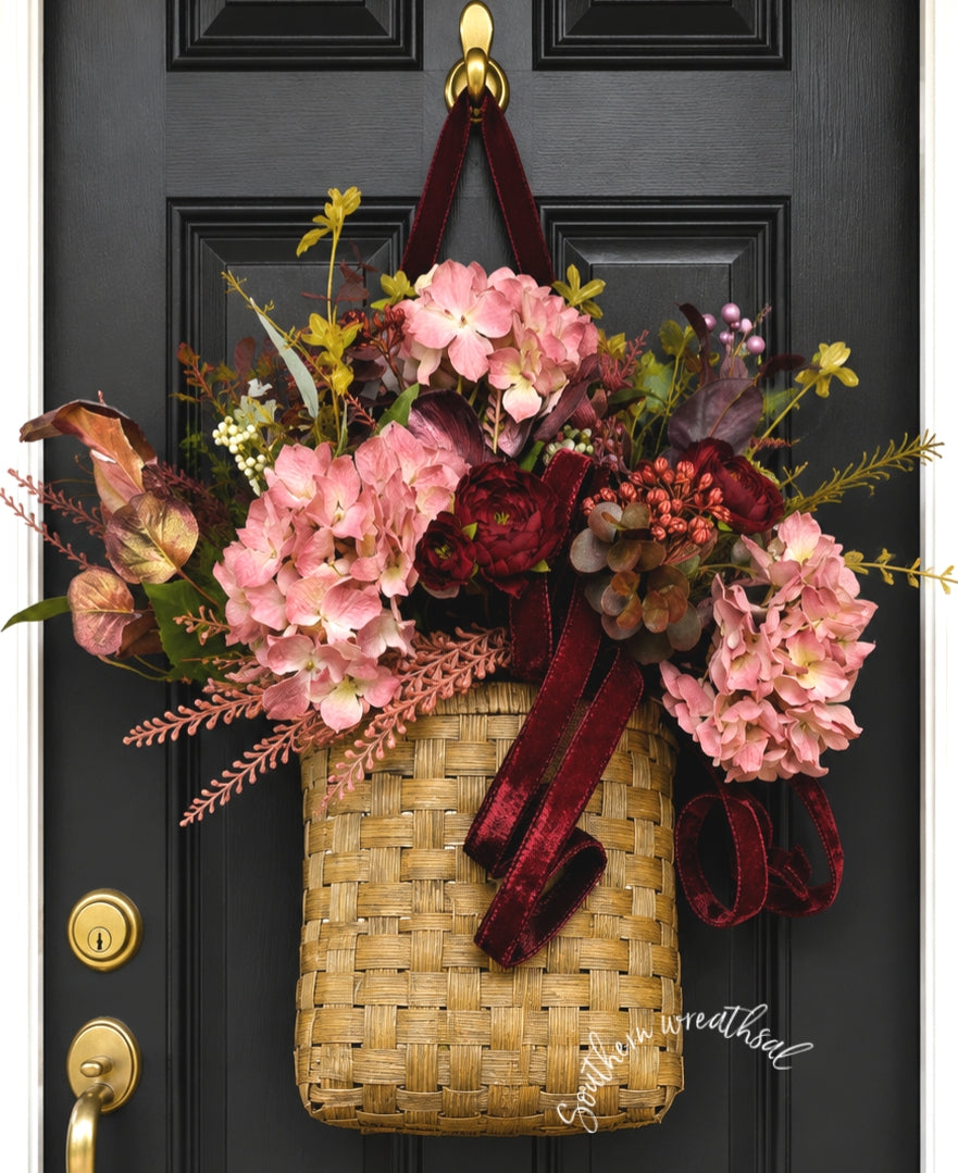 Fall Mauve Hydrangea Door Basket Hanger