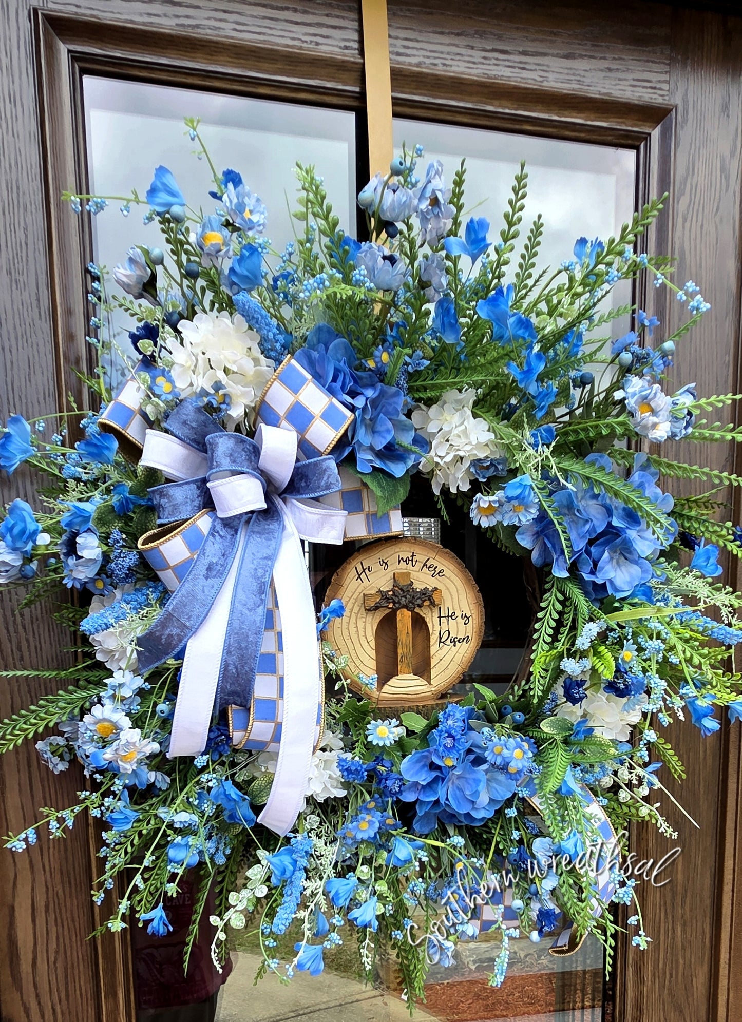 Easter HE is Risen Blue Hydrangea Door Wreath