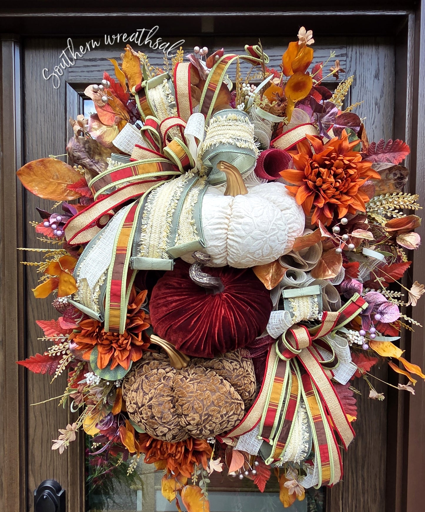 Deluxe Triple Velvet Pumpkin Fall Wreath