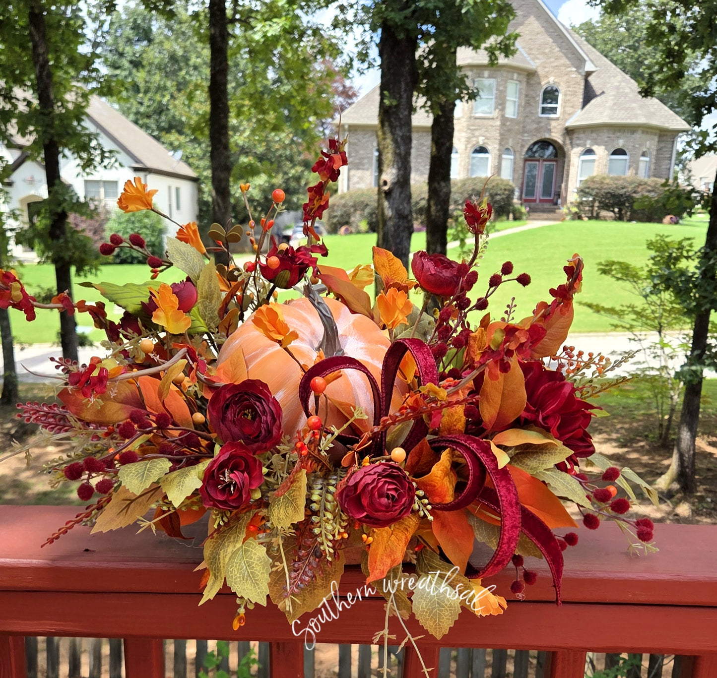 Autumn Orange Pumpkin Elegant Floral Arrangement