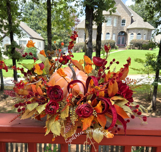 Autumn Orange Pumpkin Elegant Floral Arrangement