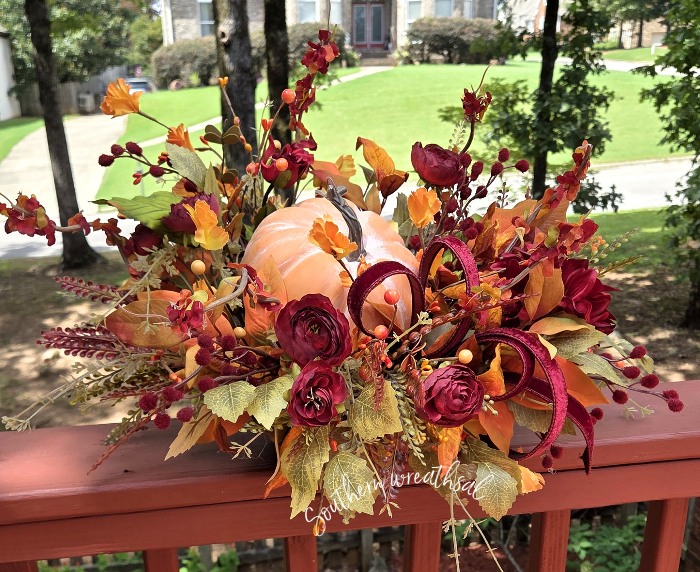 Autumn Orange Pumpkin Elegant Floral Arrangement
