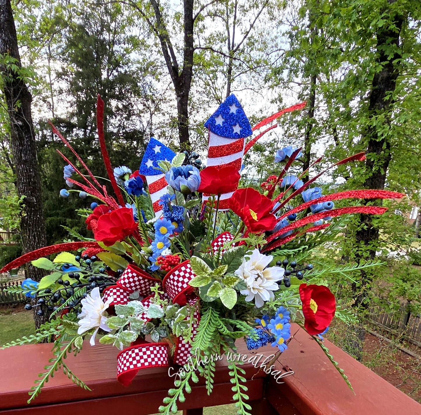 Patriotic Fireworks Floral Arrangement * Red White Blue Centerpiece