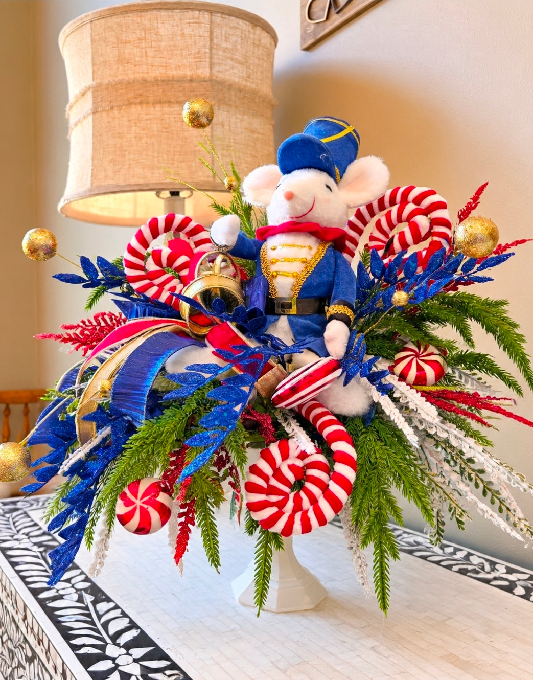 Christmas Nutcracker Blue Mouse Table Arrangement
