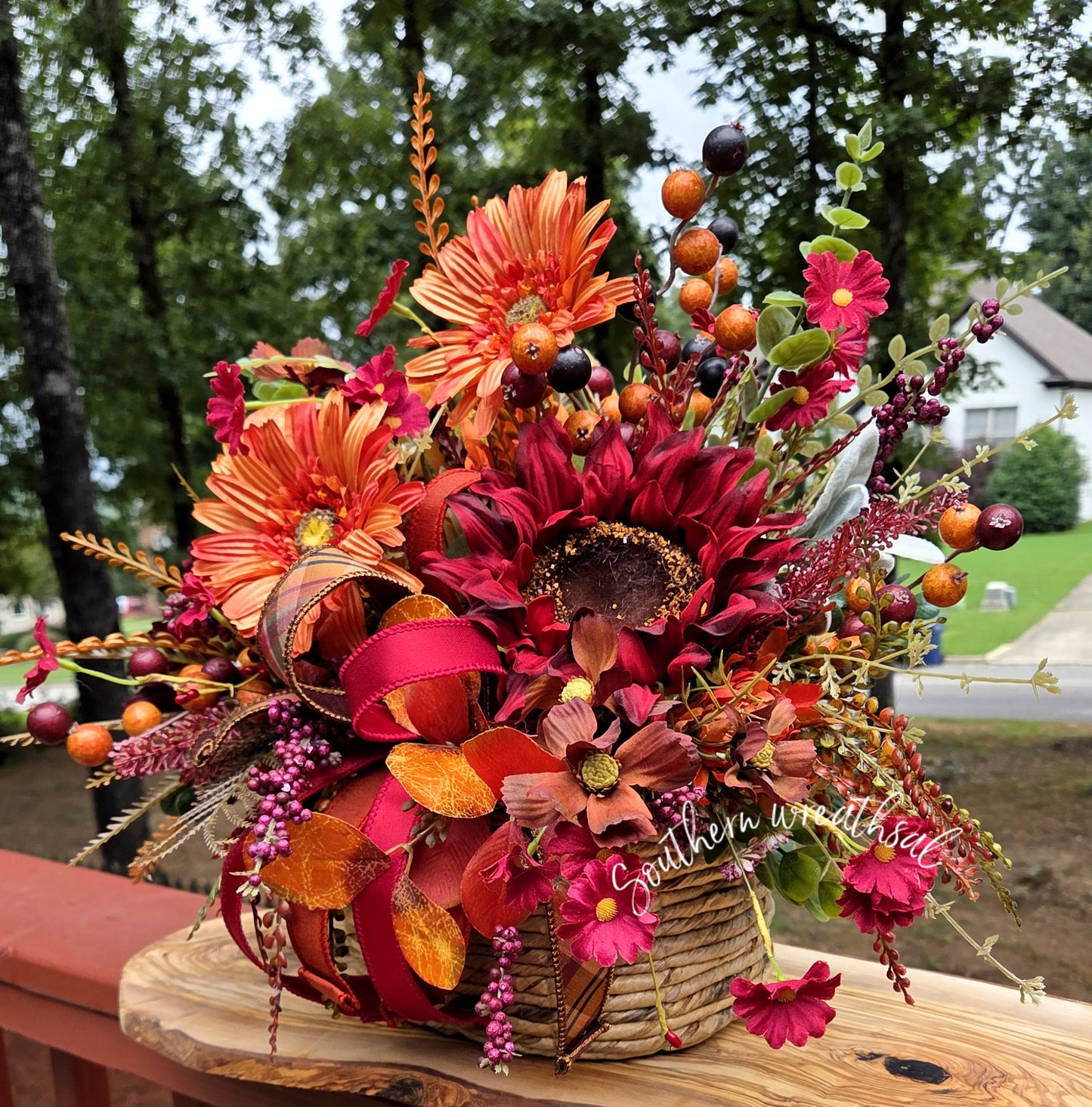 Large Burgundy Sunflower Fall Centerpiece, Autumn Floral Arrangement