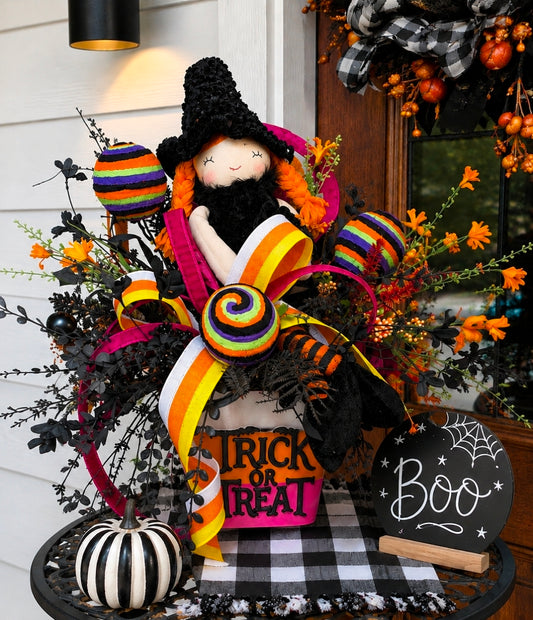 Whimsical Halloween Witch Arrangement, Trick or Treat Centerpiece